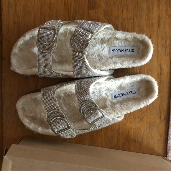 Lenna Rhinestone Steve Madden Fur Sandals - Picture 4 of 7
